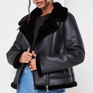 Missguided faux leather fur jacket
